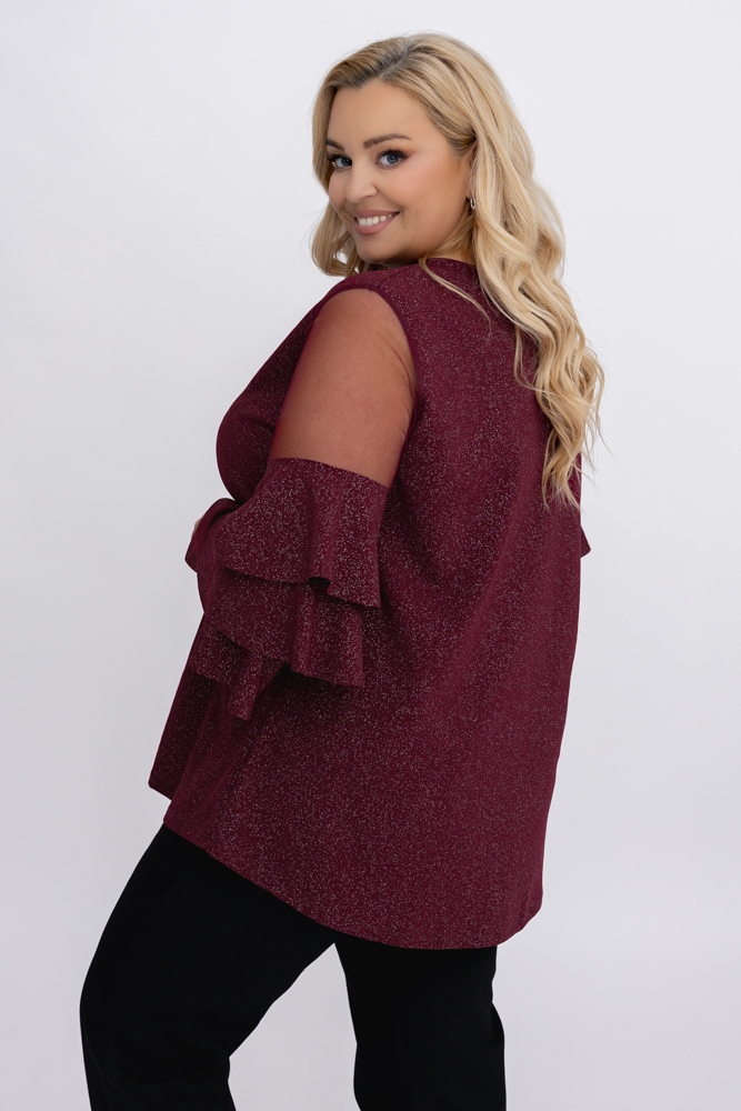 Bottle green Blouse with frills VELI