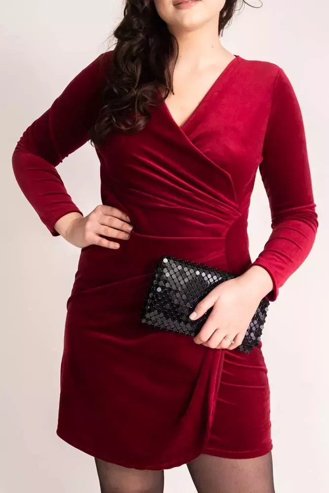 Bordowa Sukienka welurowa BIRMI