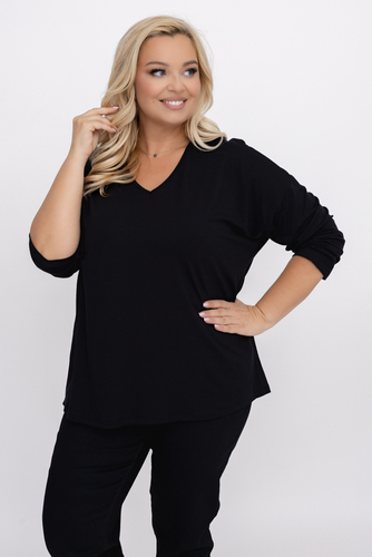  Svart bluse med V-hals