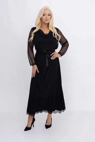  Czarna Spódnica plisowana z paskiem