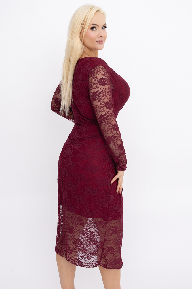 Bordowa Sukienka koronkowa