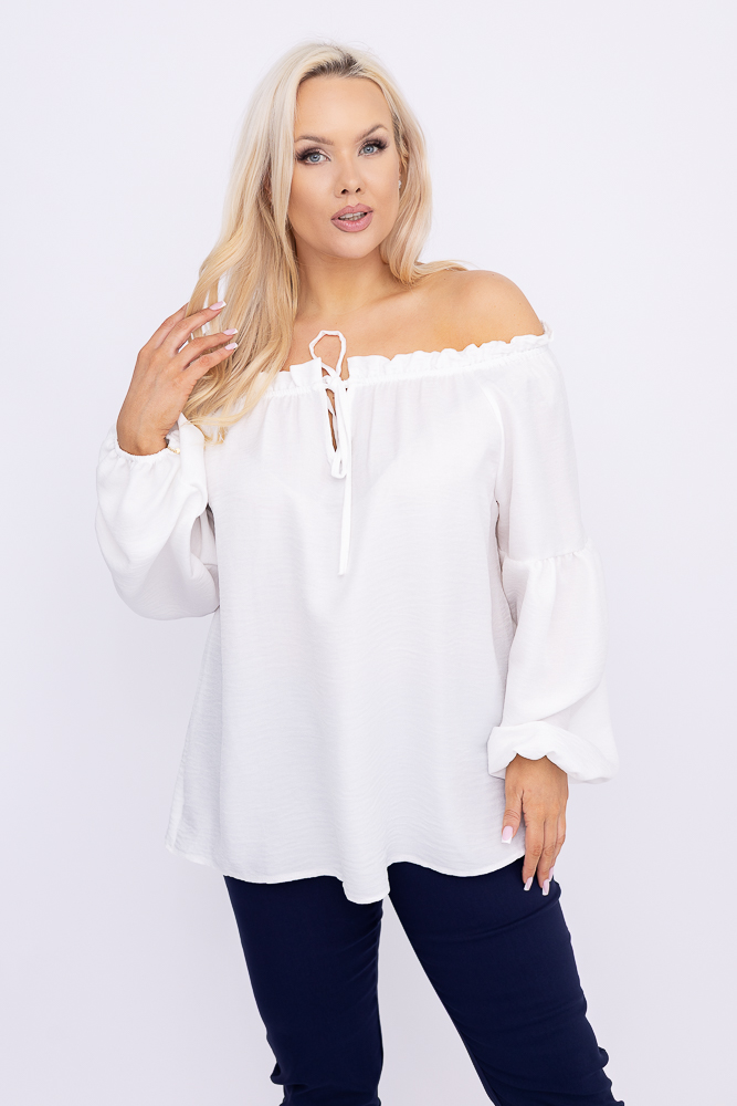 Biała Bluzka z wiązanym dekoltem MIRENO