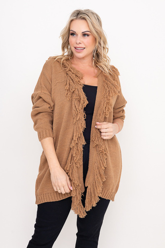Camelowy Sweter z frędzlami FEBRIN