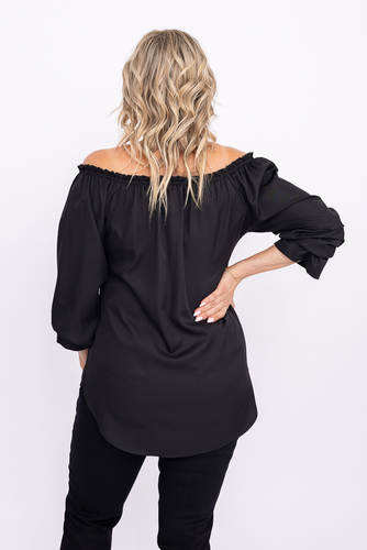 Schwarze Bluse mit gebundenem Ausschnitt