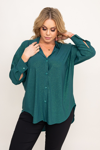 Cămașă oversize din brocart verde sticlă