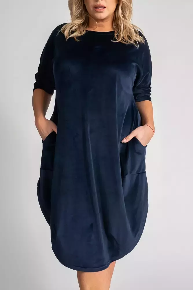 Marineblaues Kleid aus Velours