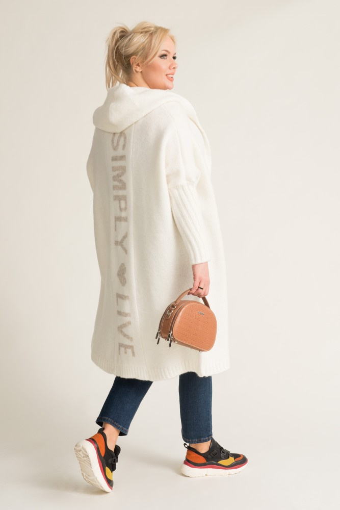 Ecru Hooded Cardigan by LIVINO