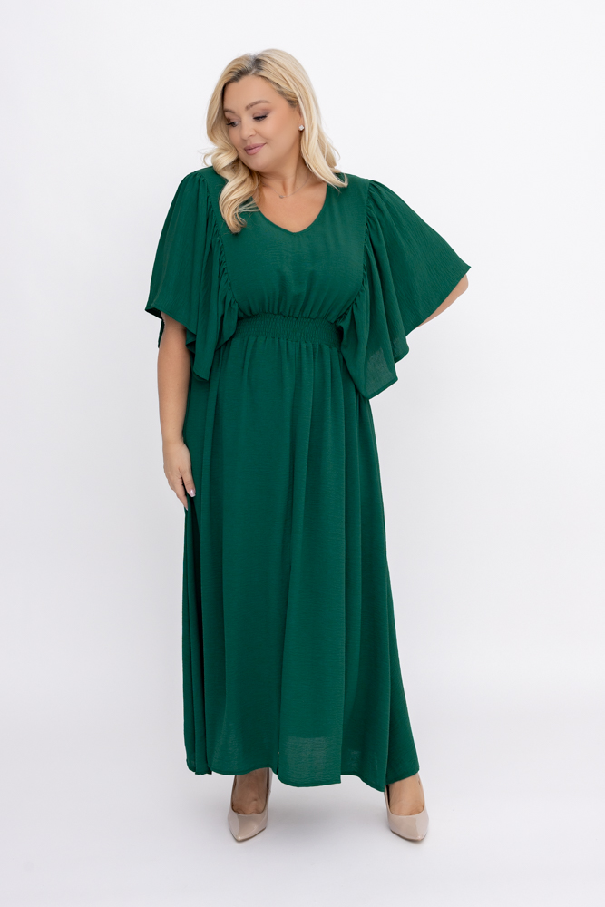 Flaschengrünes Crinkle-Kleid