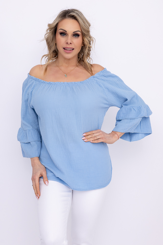 Błękitna Bluzka z falbanami PARFI