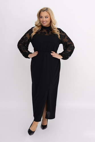 Czarna Sukienka z cekinowymi rękawami