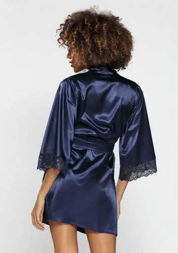 Peignoir en satin bleu marine
