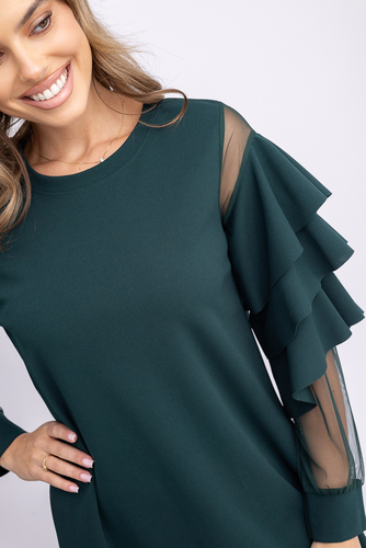 Butelkowozielona Sukienka z falbanami