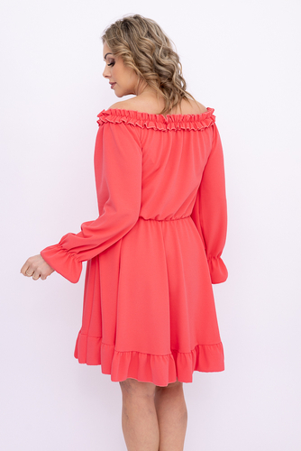 Koralowa Sukienka z falbanką MADELINA