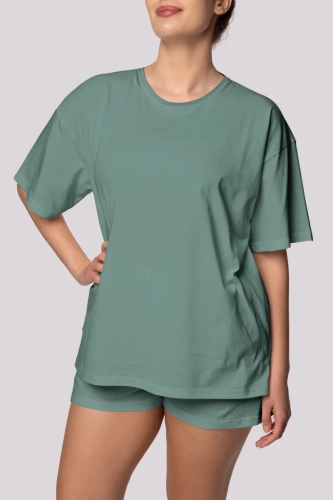 Olivenfarget pysjamas med shorts