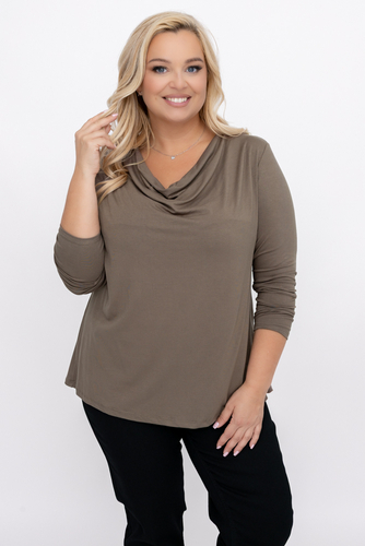 Coffee Blouse with flowing neckline 