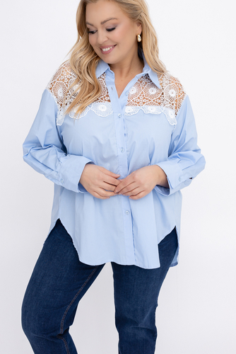 Błękitna Koszula z koronką