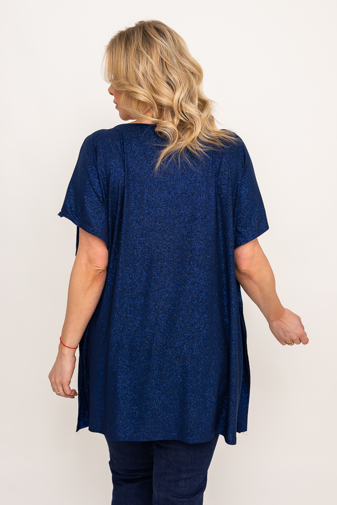 Marineblaue Brokatbluse