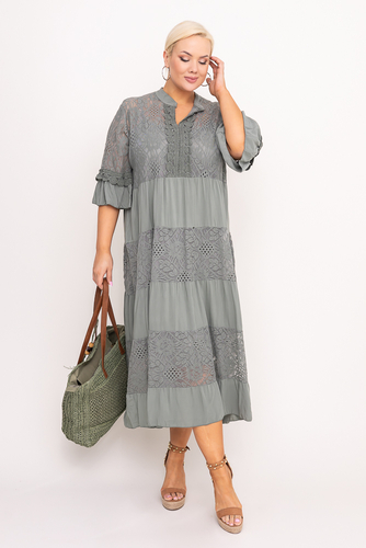 Oliwkowa Sukienka z haftem VERDINA