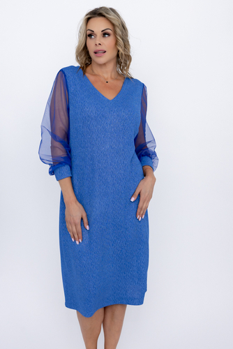 Blue Glitter Dress with see-through sleeves 