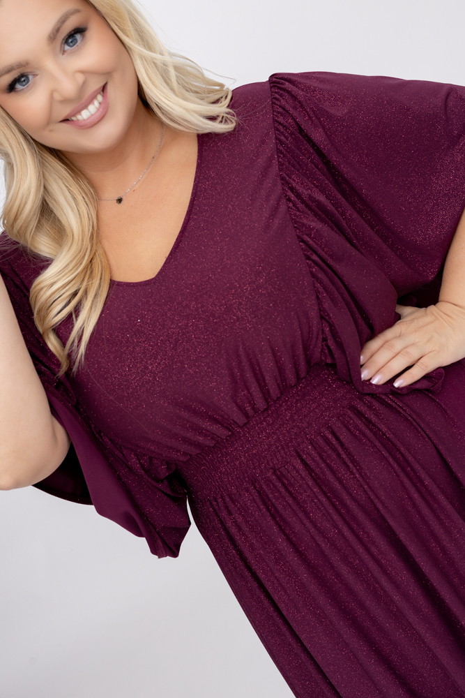Burgundy Brocade Dress with Crinkle