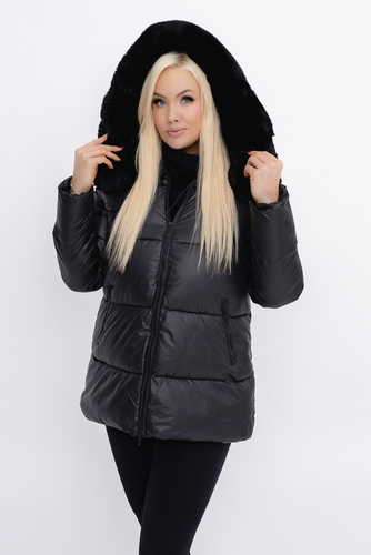 Czarna Kurtka puchowa z kapturem