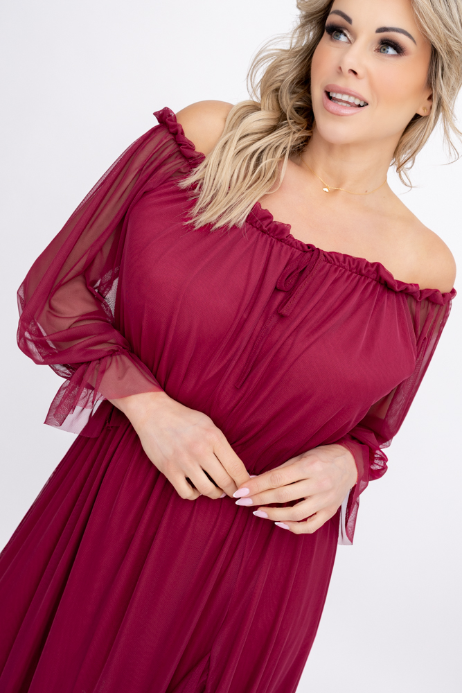 Bordowa Sukienka siateczkowa