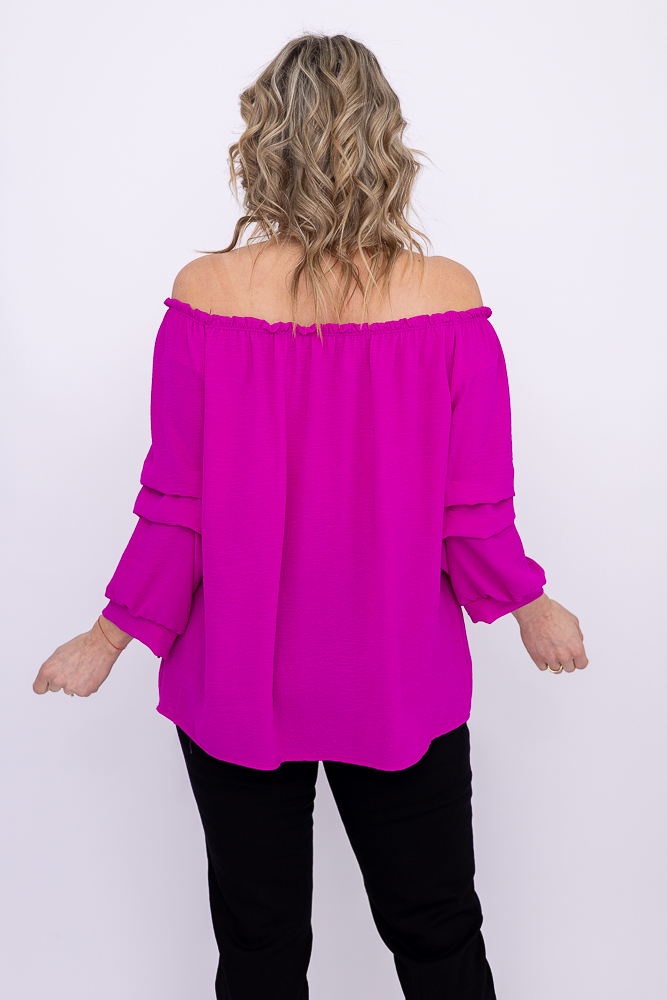 Fioletowa Bluzka z marszczonymi rękawami LURIGO