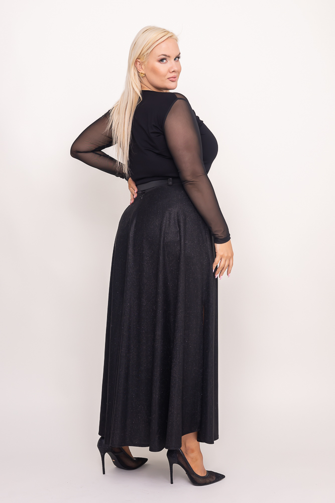 Black Glitter Skirt with Belt