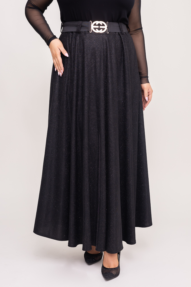 Jupe pailletée noire avec ceinture 