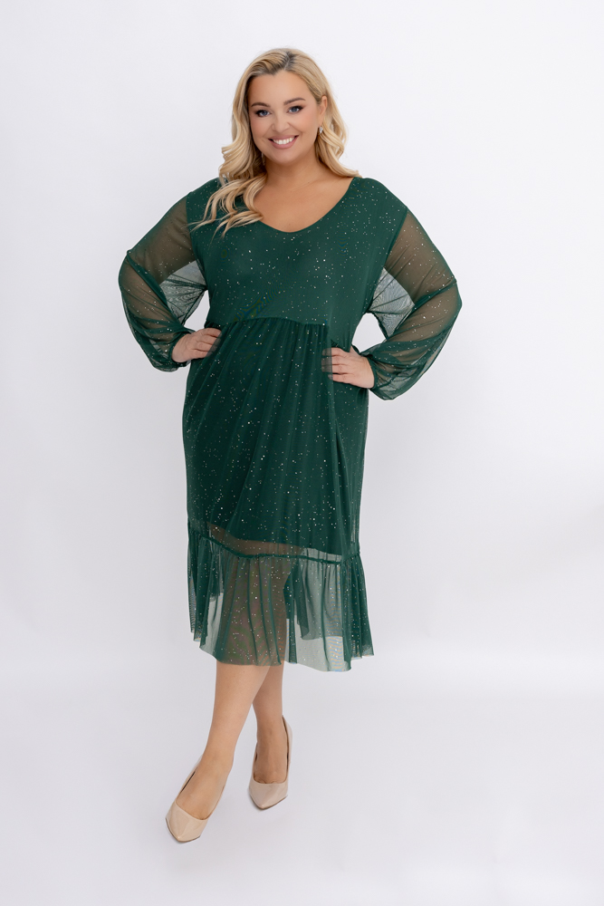 Butelkowozielona błyszcząca Sukienka siateczkowa Wzór 1