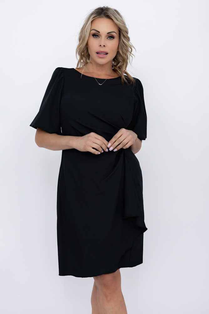 Czarna Sukienka z marszczeniem