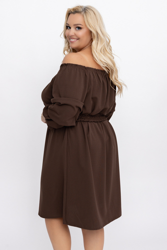 Chocolate Dress with belt and elastic in the neckline