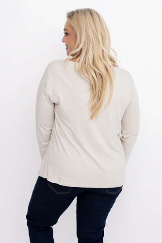 Kaffebluse med flytende utringning 