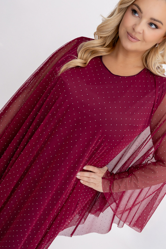 Bordowa Sukienka z siateczką Wzór 1