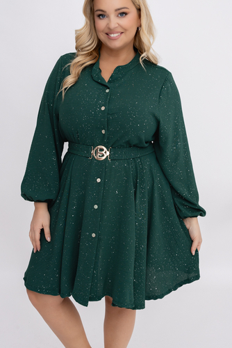 Butelkowozielona błyszcząca Sukienka z paskiem