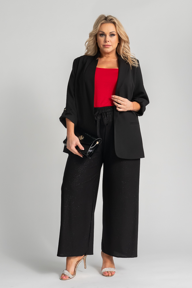 Czarne Spodnie kuloty brokatowe