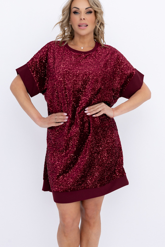 Kastanienbraunes Kleid mit Pailletten