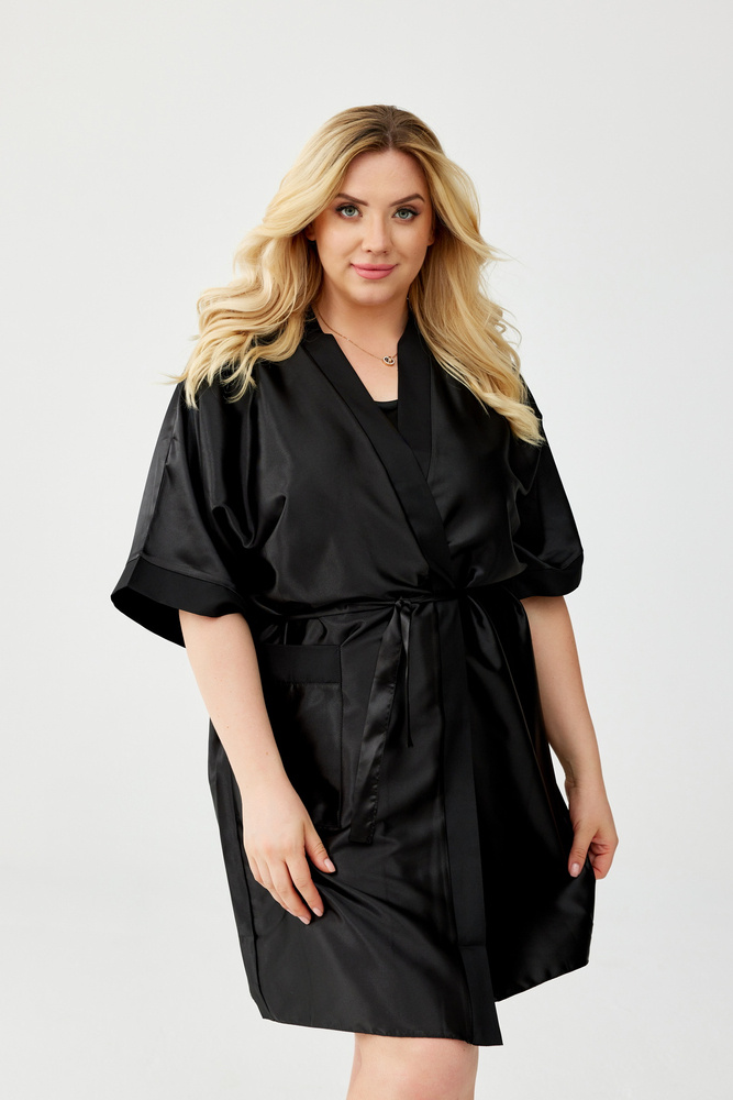  Black Satin Bathrobe SATENO