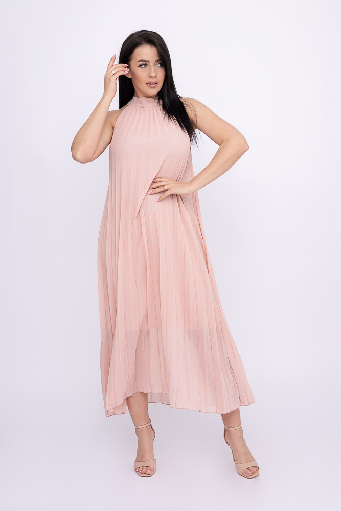Pudroworóżowa plisowana Sukienka szyfonowa