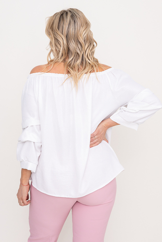 Biała błyszcząca Bluzka z marszczonymi rękawami