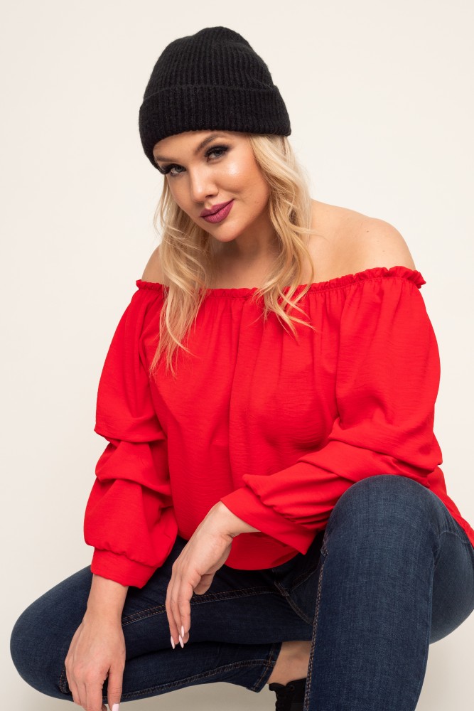 Red Blouse with ruffled sleeves