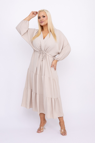 Beżowa Sukienka z rozcięciem TERUMI
