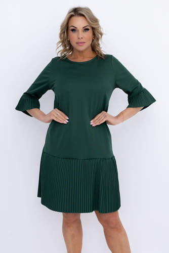  Bottle green Pleated ruffle dress