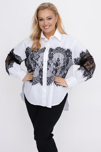 Biało-czarna Koszula z koronką
