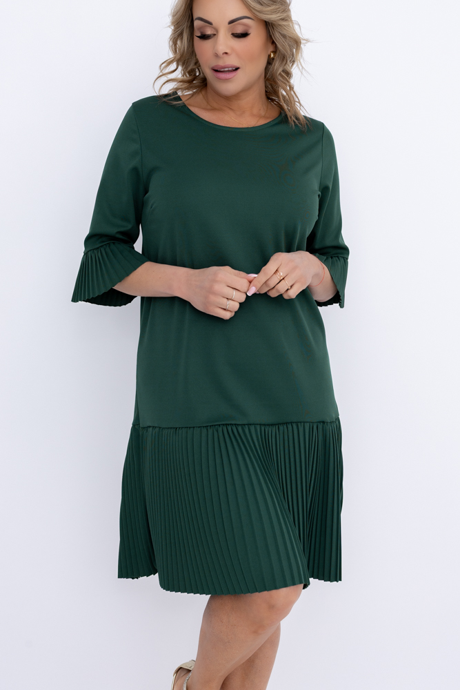 Flaschengrün Plissee-Kleid mit Rüschen