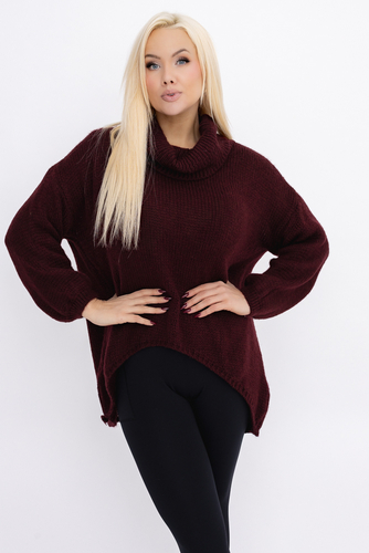 Burgundowy Sweter z golfem