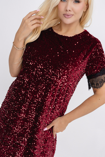 Bordowa Sukienka cekinowa