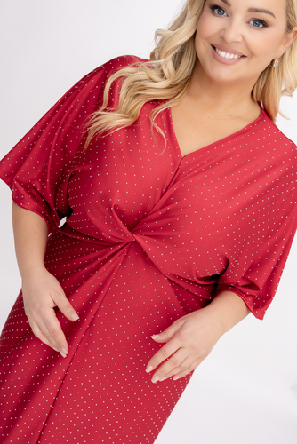 Czerwona Sukienka z dżetami