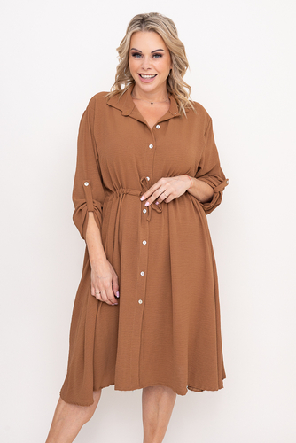 Camelowa Sukienka szmizjerka