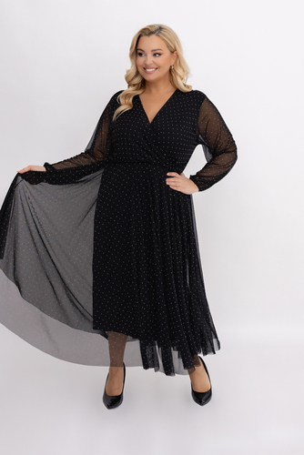 Czarna Sukienka siateczkowa z dżetami